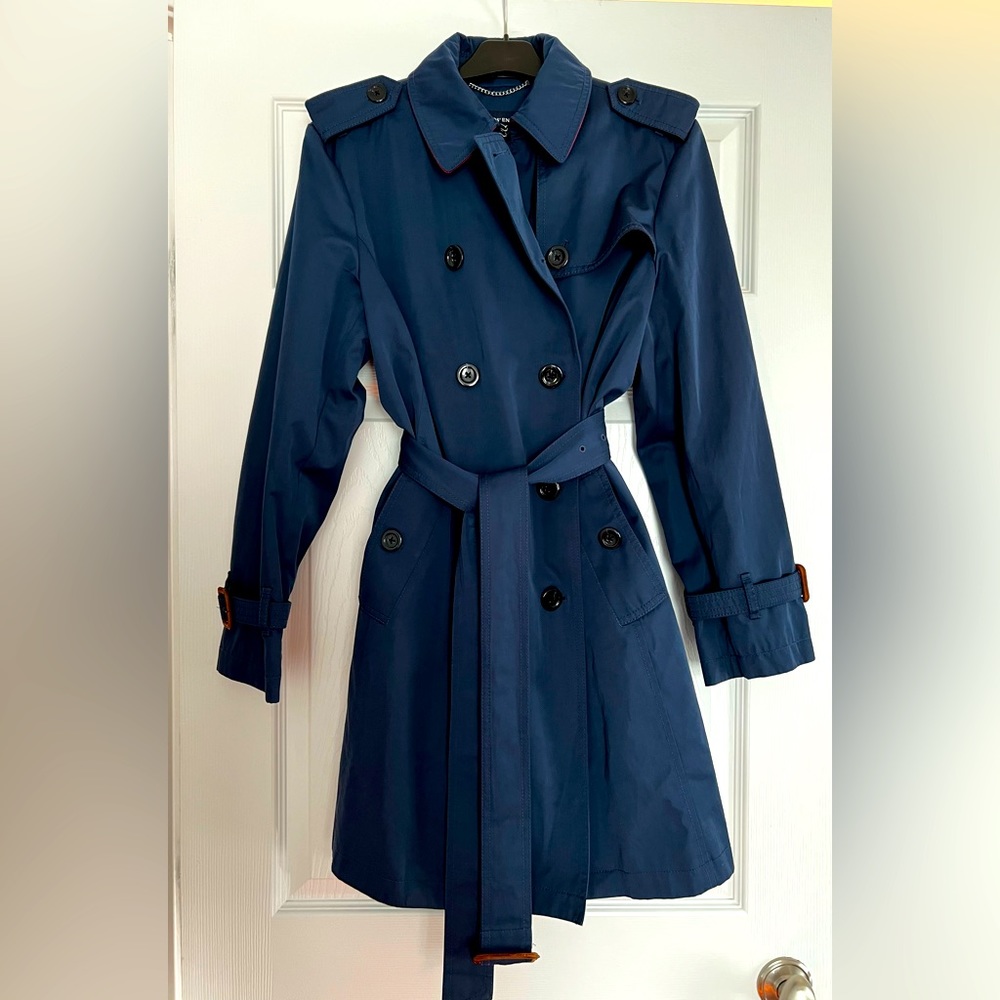 Lands End All Weather Trench Coat, Navy Blue, M (10-12)